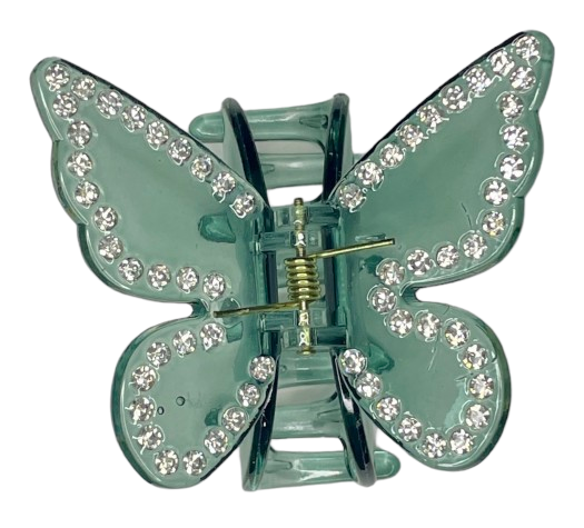 Butterfly Rhinestone Claw Clip- Green